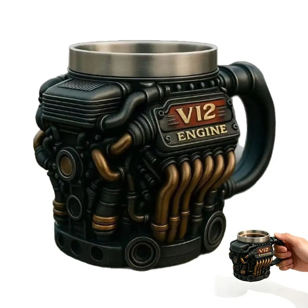 Edelstahl-Kaffeebecher Mug V8-Motoren-Motiv Kaffeetasse Becher Tasse Geschenk