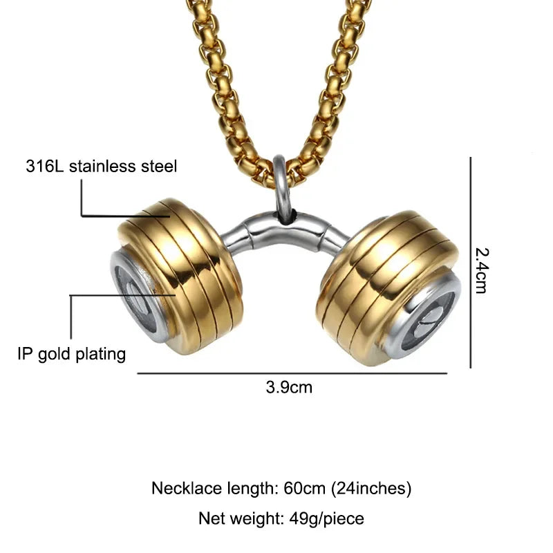 Halskette Anhänger Edelstahl Hantel Fitness Gym Bodybuilding Schmuck Geschenk