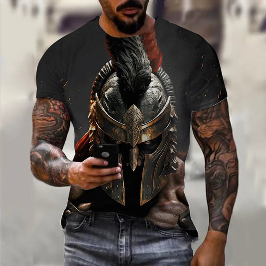 Herren Vintage Warrior 3D T-Shirt Rundhals Unisex Sommer Streetwear Top Shirt