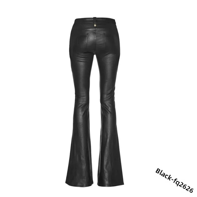 Sexy Damen Fashion Gothic Punk Hose PU Lederhose Reißverschluss Schlaghosen