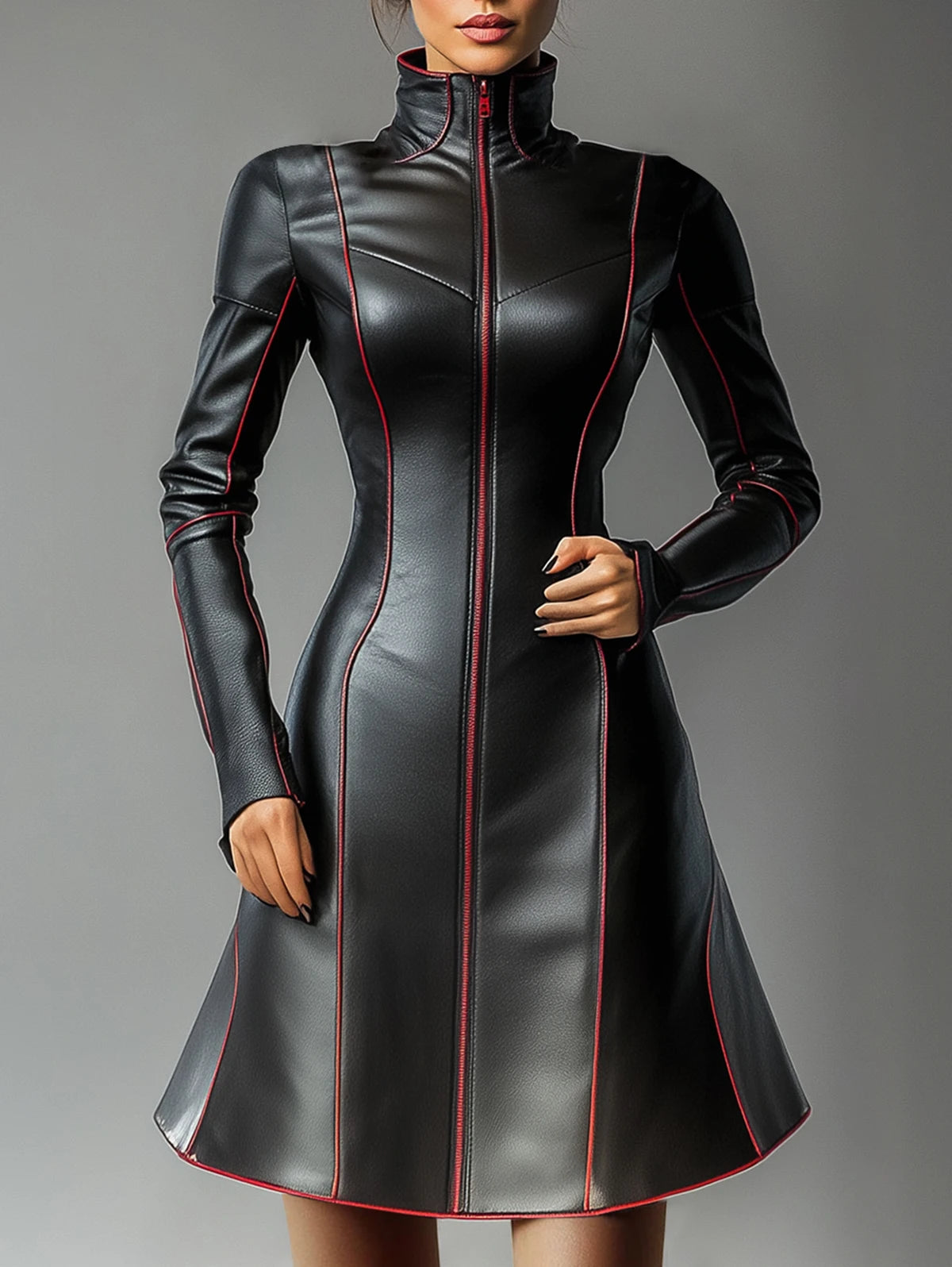 Damen Kleid PU Leder Partykleid Cocktail Abendkleid Sexy Clubwear Minikleid