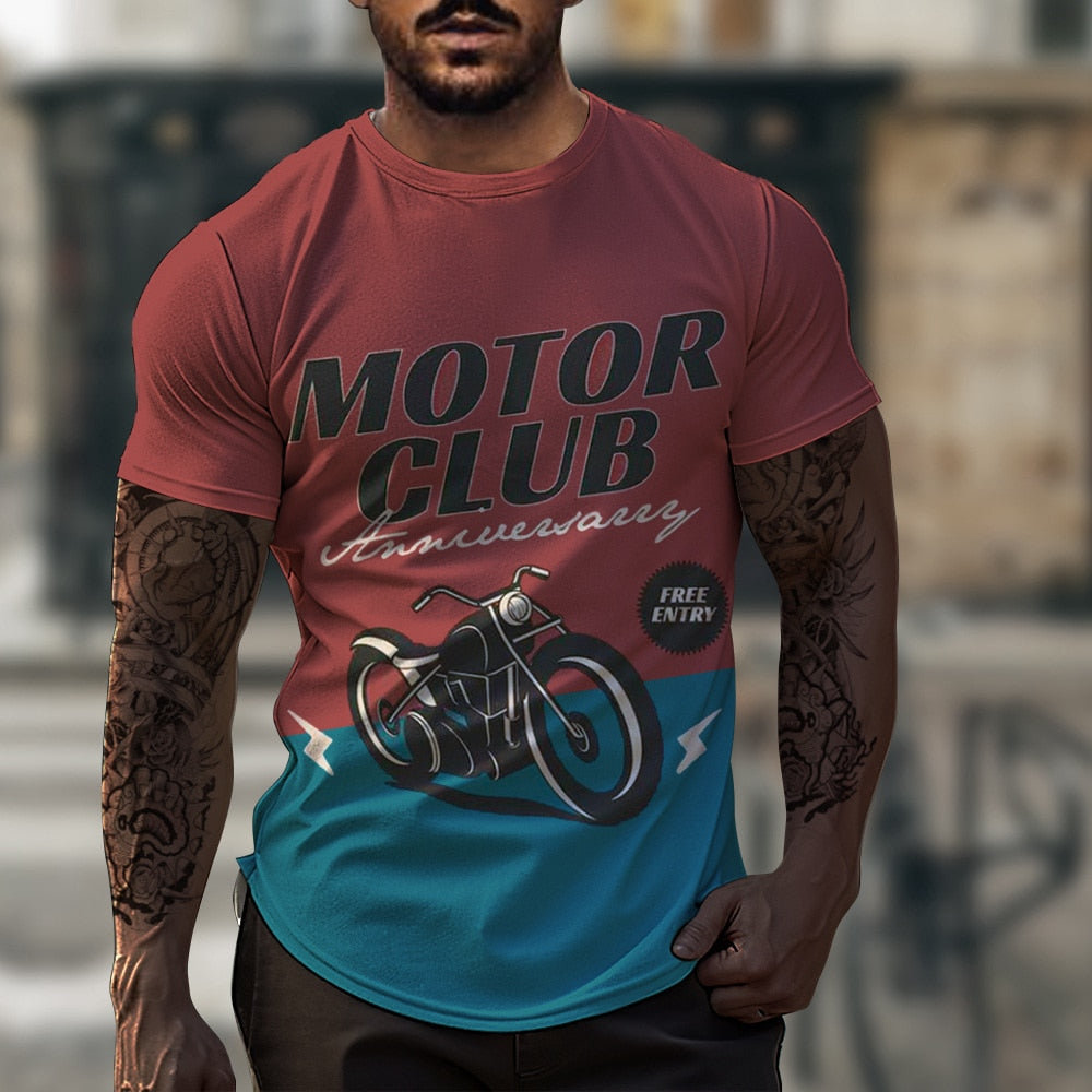 Herren Fashion Vintage Biker 3D T-Shirt Rundhals Unisex Sommer Streetwear