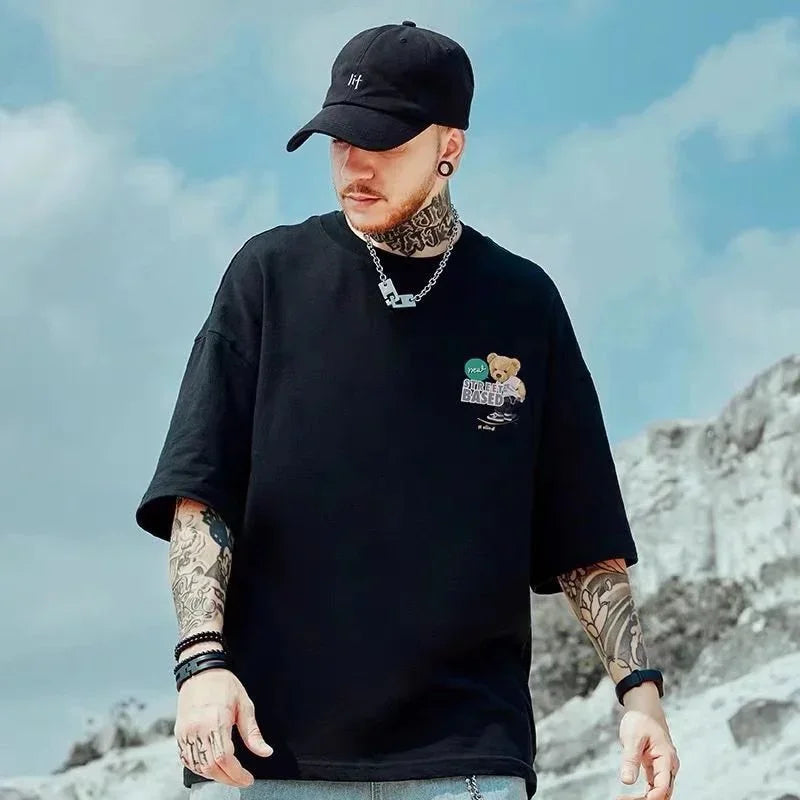 Trendy Herren Plus Size Skater T-Shirt Rundhals Sommer Hip Hop Streetwear Top