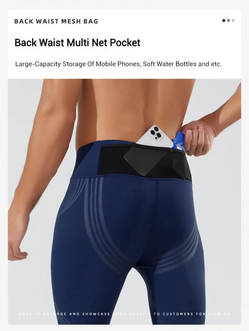 (S-2XL) Herren-Lauf-Kompressionsstrumpfhose, hochelastisch, schnell trocknend, Trainingshose mit Netztasche auf der Rückseite, Fitnessstudio, Training, enge Sporthose
