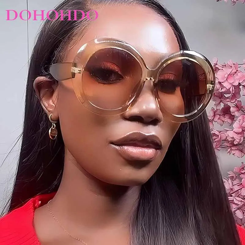 Damen Sonnenbrille Designer Luxus Brille Runde Übergröße Gläser Vintage UV400
