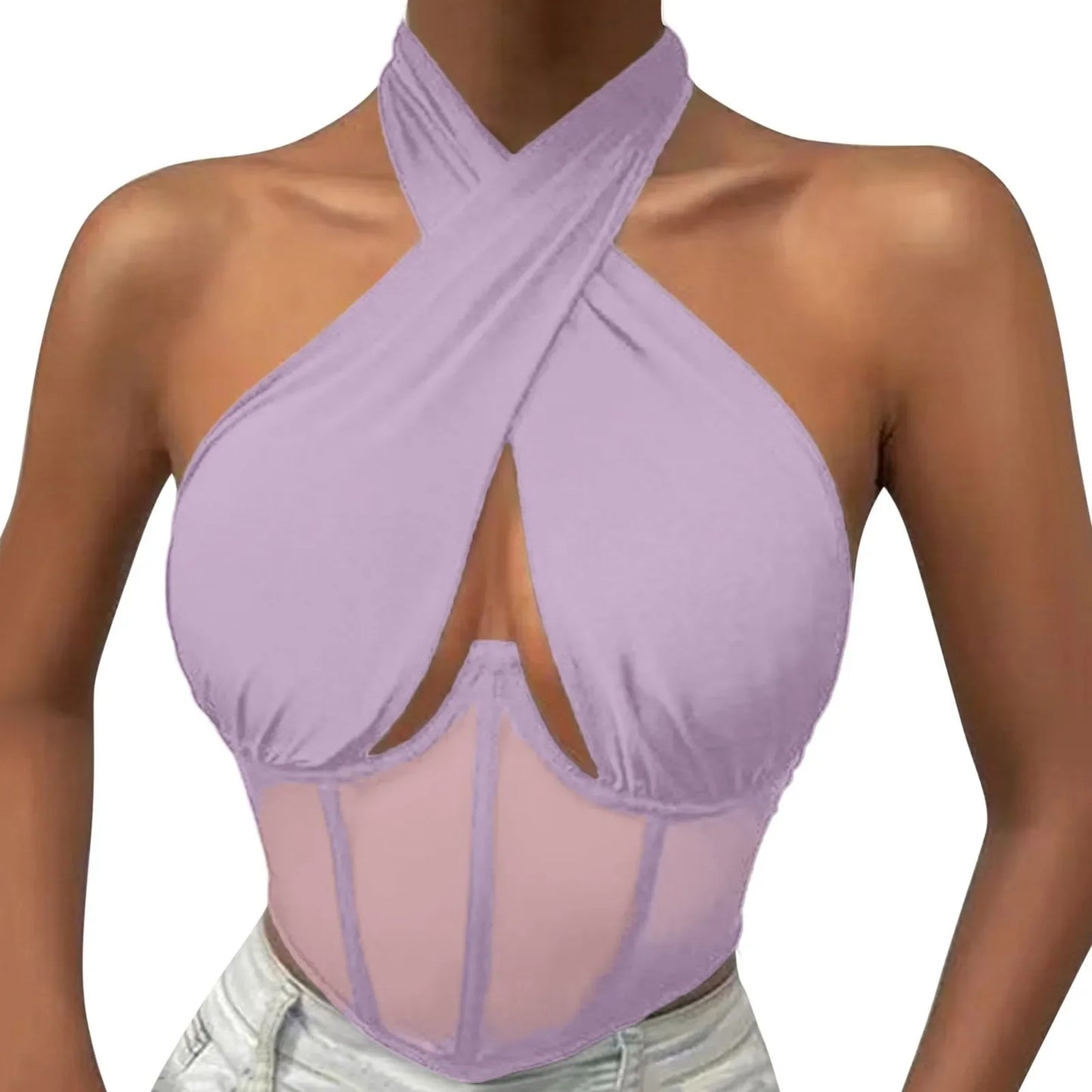 Damen Top Crossover Neckholder-Top Tank Top Shirt Trägertop Oberteil Blusen
