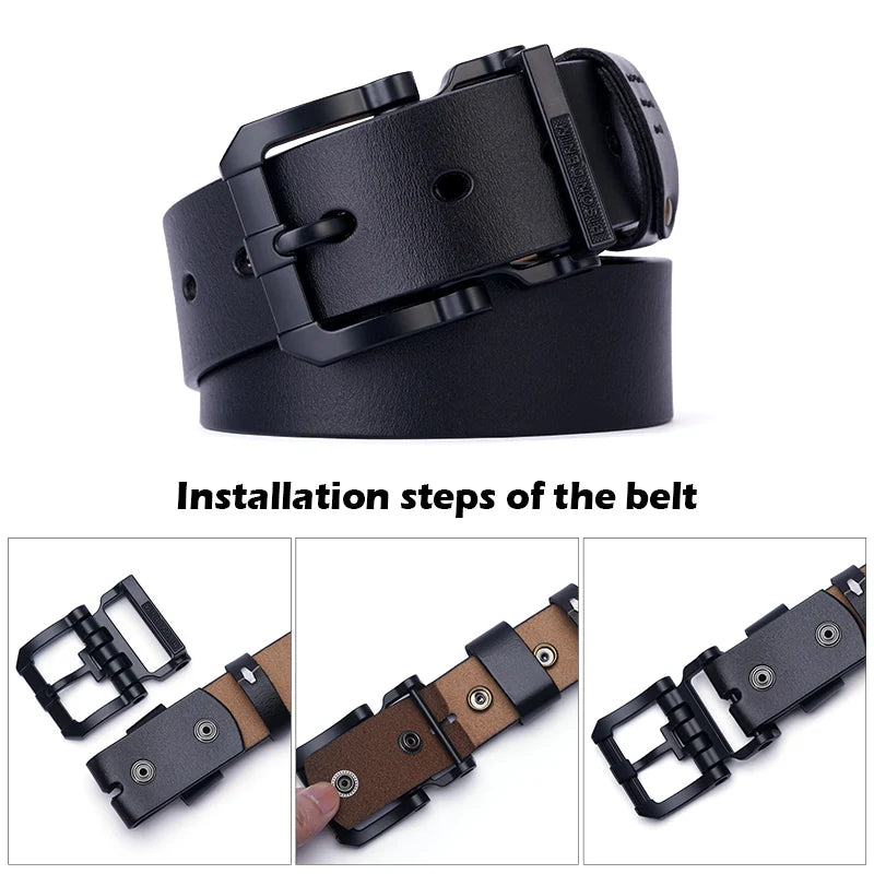 Jeans-Gürtel Herren Eckig Schnalle Echt Leder Gürtel Braun Breite Schnalle