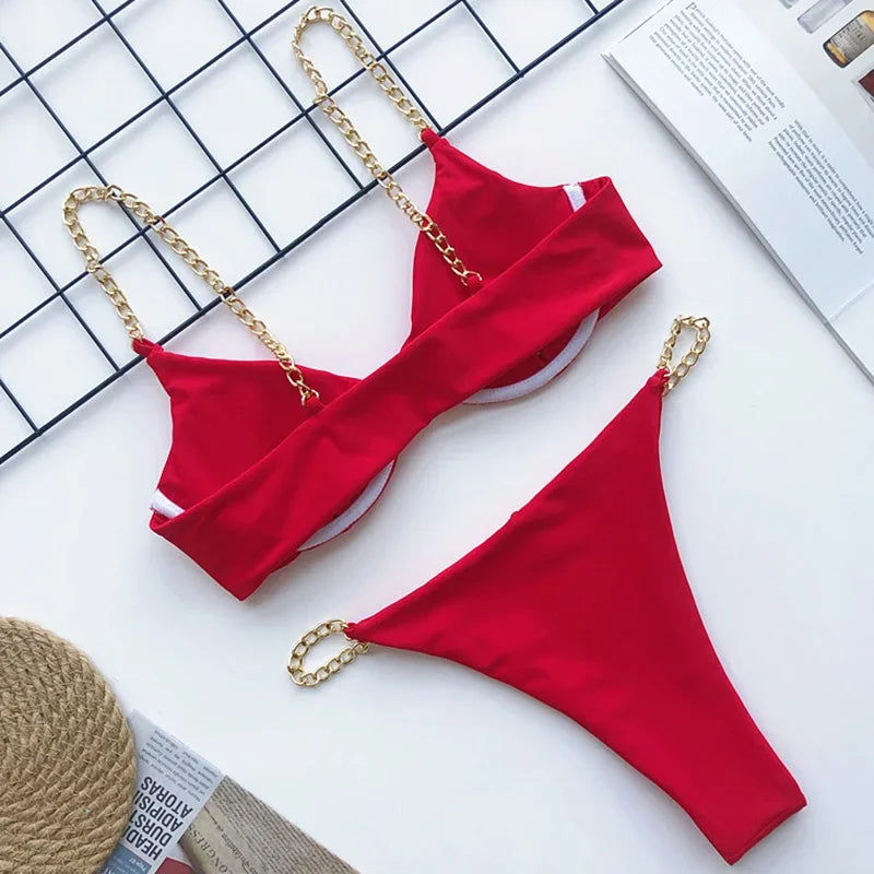 Frauen Bademode High Cut Bikini Set Sexy Push Up Badeanzug Damen Tanga Swimwear
