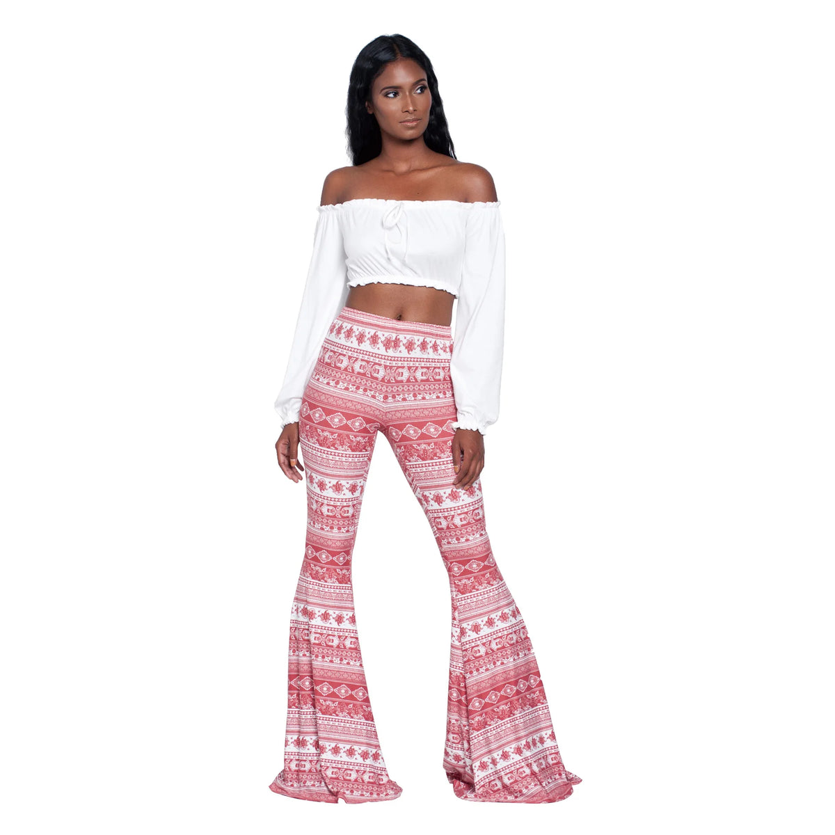 Damen Yoga Hose Bootcut Hüftjeans Schlaghose Flared Leggins Flower Power Retro