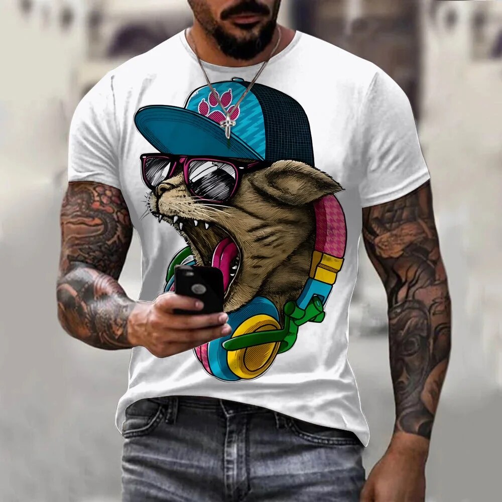 Herren Fashion Vintage Leopard 3D T-Shirt Rundhals Unisex Sommer Streetwear