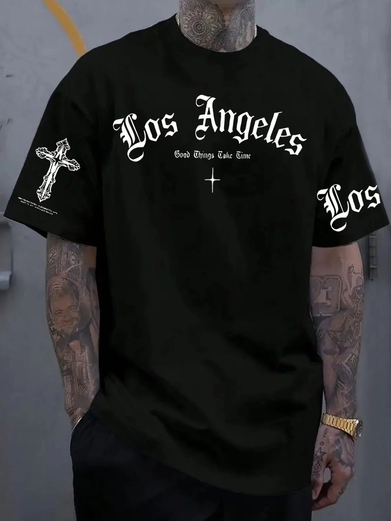Herren T-Shirt Los Angeles Shirt Rundhals Streetwear Tank Top Hemd Polohemd