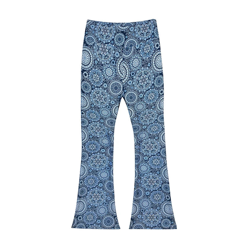 Damen Yoga Hose Bootcut Hüftjeans Schlaghose Flared Leggins Flower Power Retro