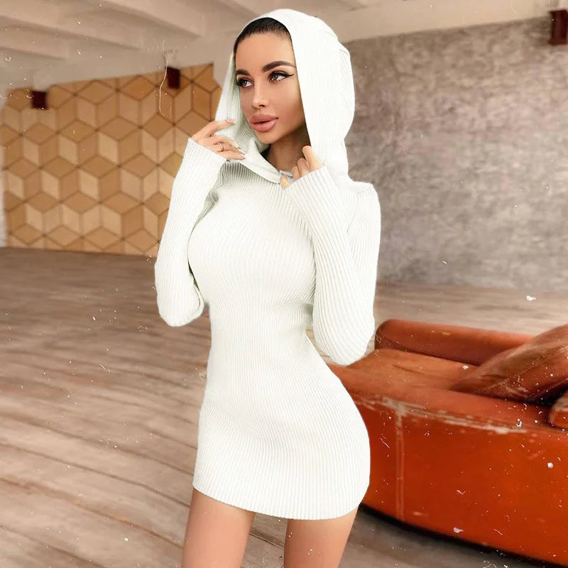 Damen Kleid Pulloverkleid Kapuzenpullover Hoodie Pullikleid Kapuzenkleid