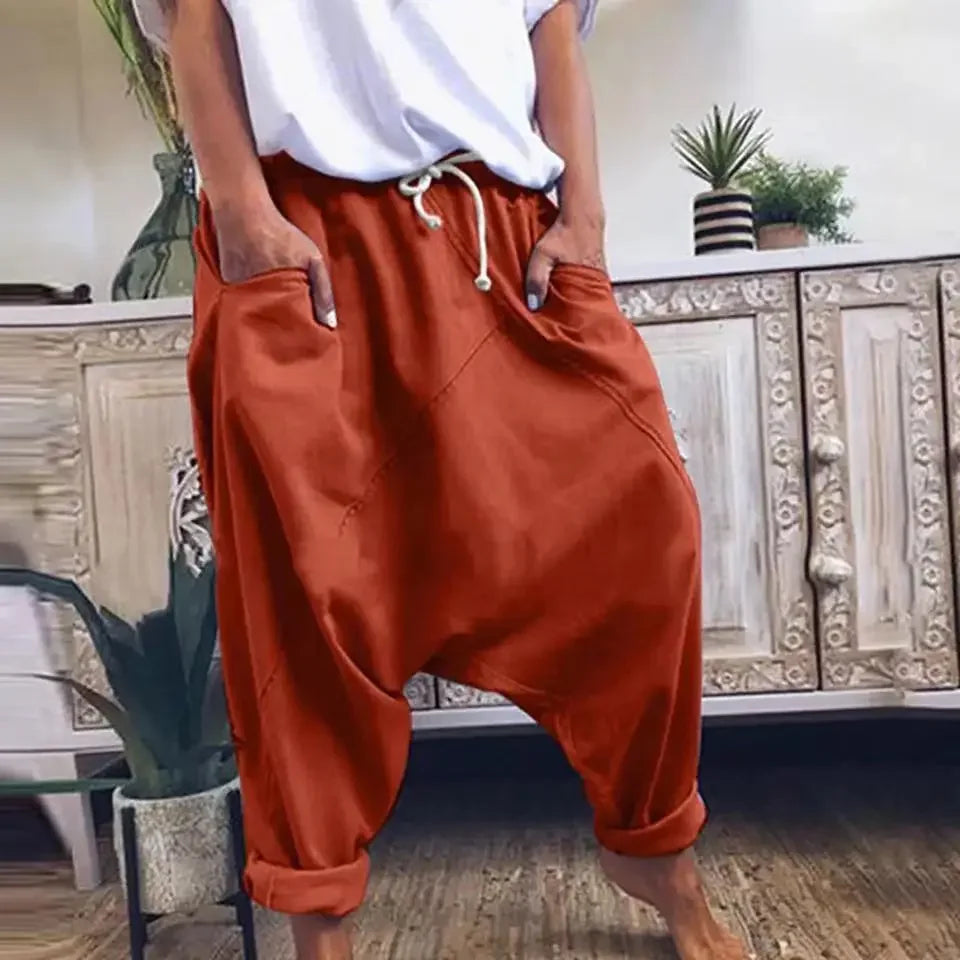 Haremshose Damen Übergröße Schritthose Hip-Hop Streetwear Schnürung Freizeit