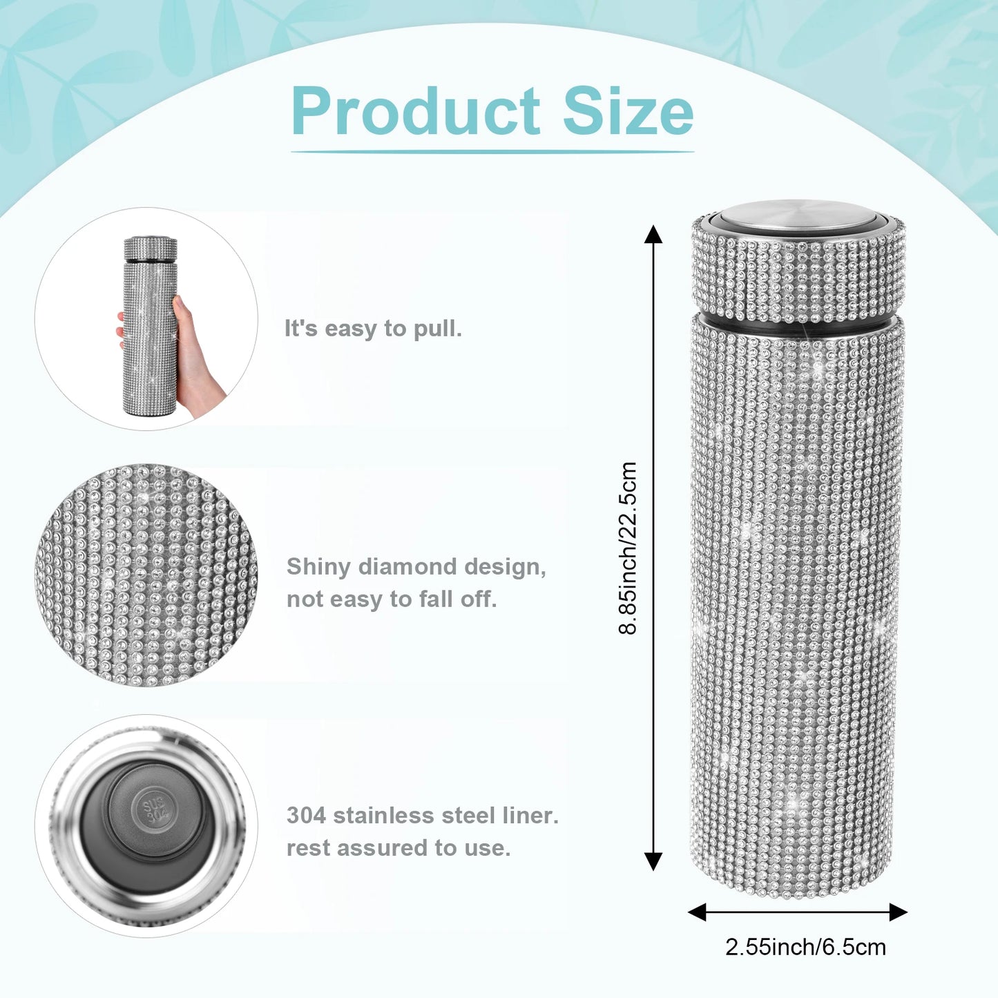 Thermosflasche Edelstahl Isolierflasche Trinkflasche Strass Sportflasche 500ml