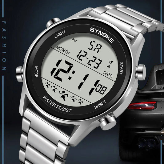 Herren Armbanduhr Digital Uhr Silber Edelstahl Quarzuhr Sportuhr Chronograph