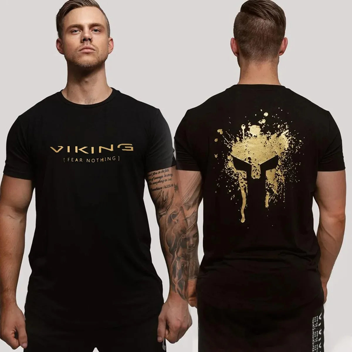 Herren Viking T-Shirt Rundhals Unisex Streetwear Gym Fitness Kurzarm Shirt