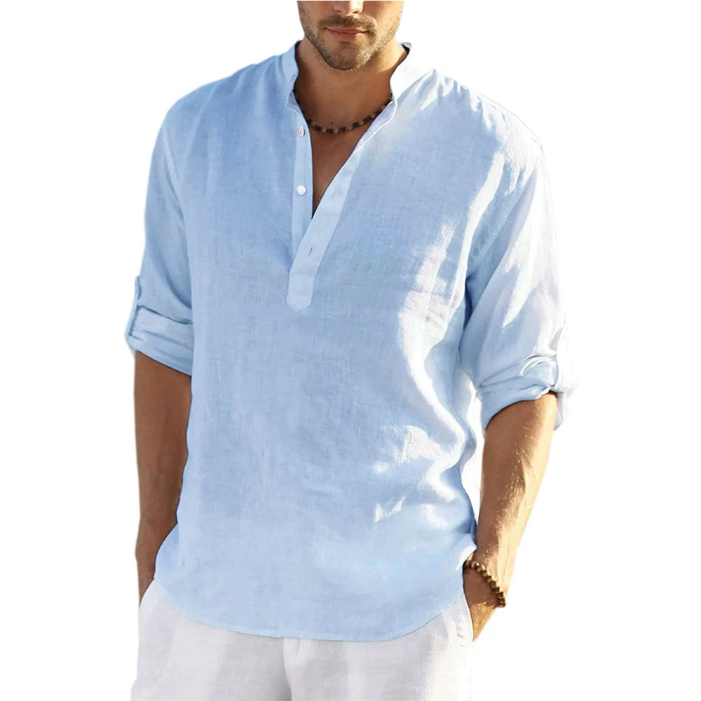 Herren Hemd Poloshirt Leinenhemd Kurzarm T-Shirt Leinen Polohemd Freizeithemd