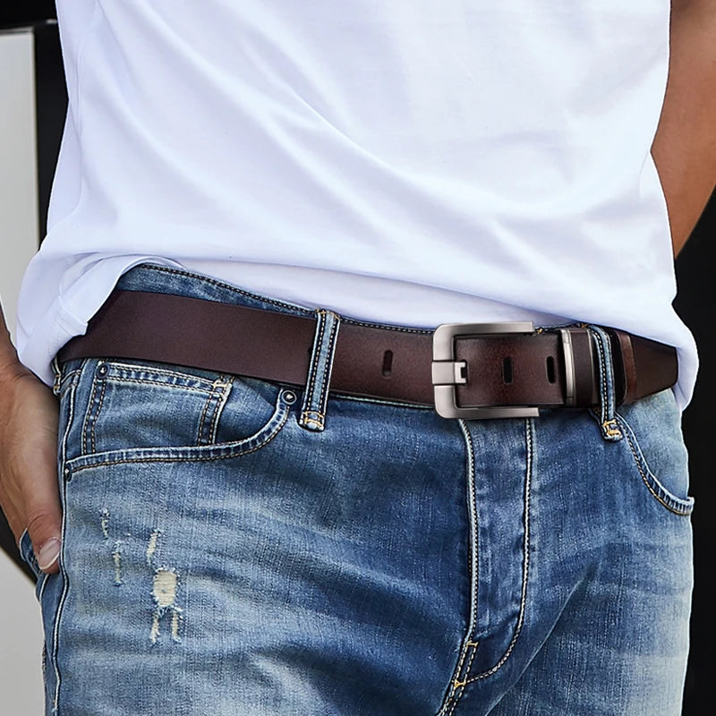 Fashion Jeansgürtel Herren Eckig Schnalle Echt Leder Gürtel Ledergürtel Schwarz