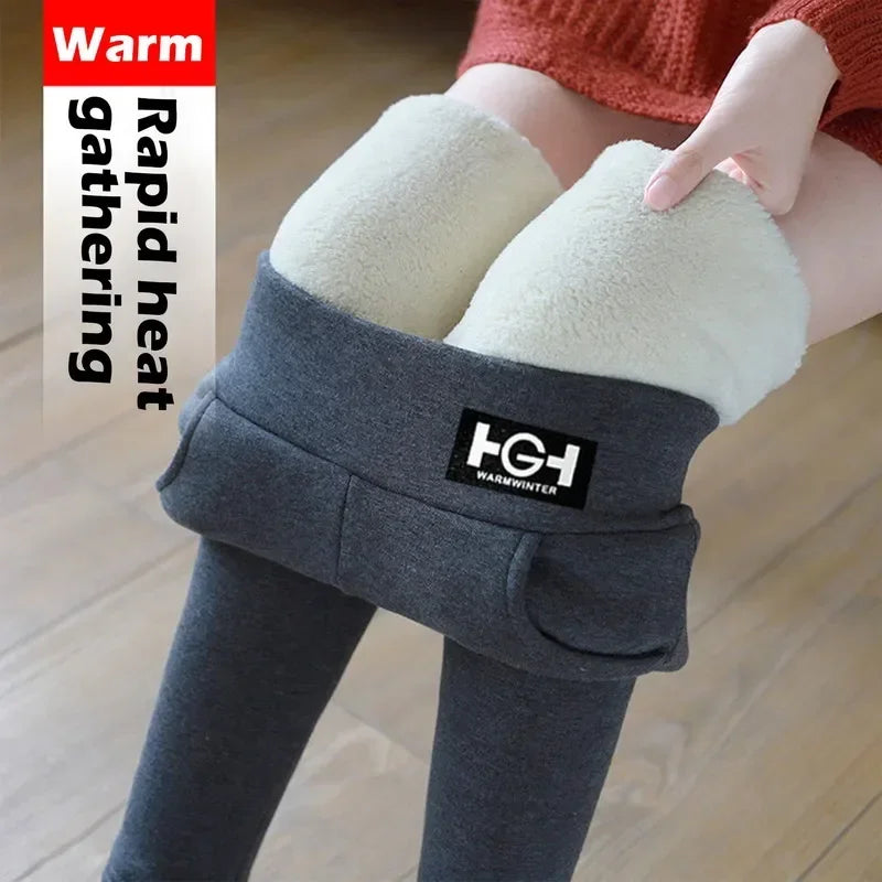 Frauen Winter Leggings Solide Warme Leggings Verdicken Lamm Kaschmir Hohe Taille Butt Lift Hohe Dehnbar Gehen mit Tasche Hosen