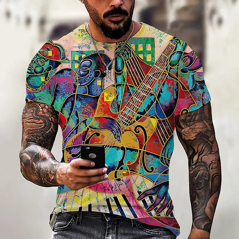 Fashion Herren Rock N Roll 3D T-Shirt Rundhals Unisex Sommer Streetwear Tank Top