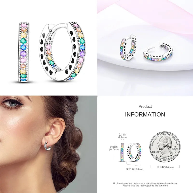 1 Paar Creolen aus 925 sterling Silber Schwarz Ohrringe Zirkonia Ohrstecker