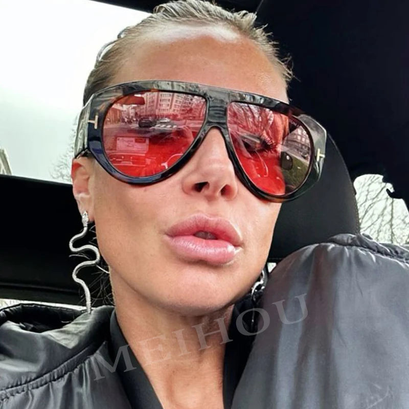 Damen Designer Sonnenbrille Luxus Brille Runde Übergröße Gläser Vintage