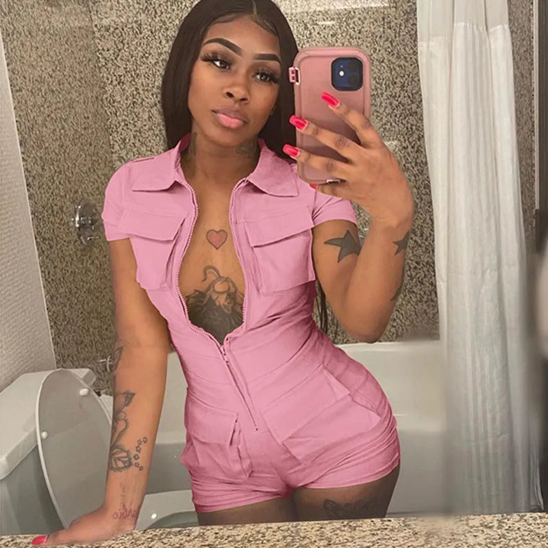 Damen Cargo Shorts Overall Jumpsuit Army Streetwear Strampler Playsuit Hotpants
