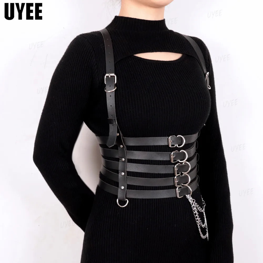 Sexy Harness Ketten BH Gürtel Frauen Lack und Leder Kleid Bdsm Bondage Dessous