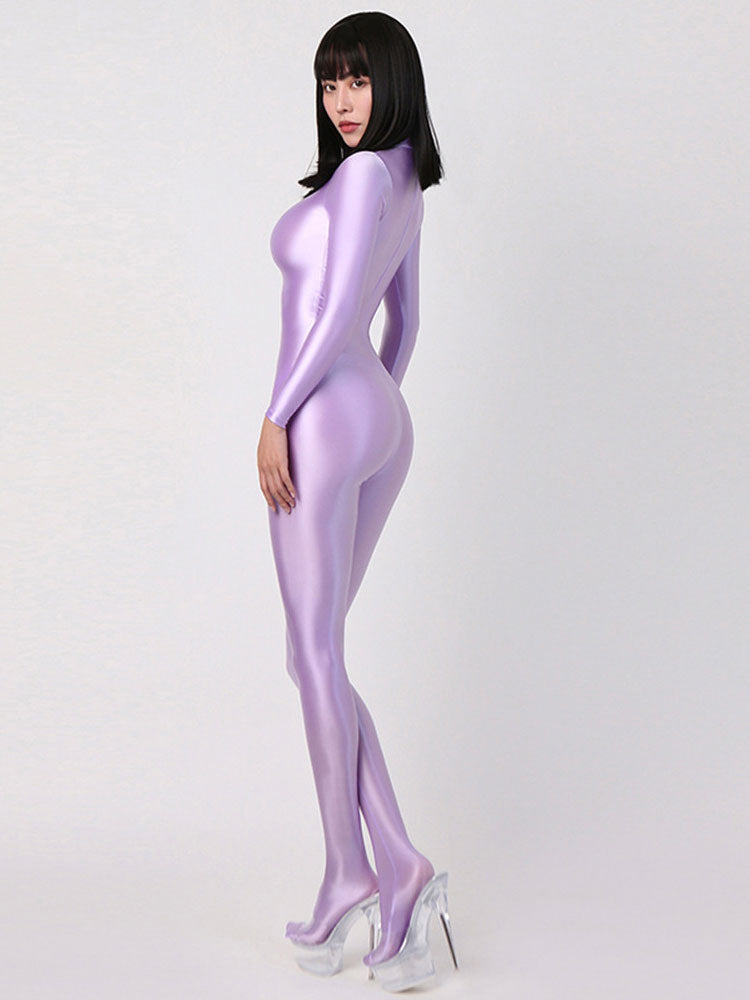 Sexy Damen Glänzender Metallischer Overall Bodysuit Catsuit Clubwear Fetisch