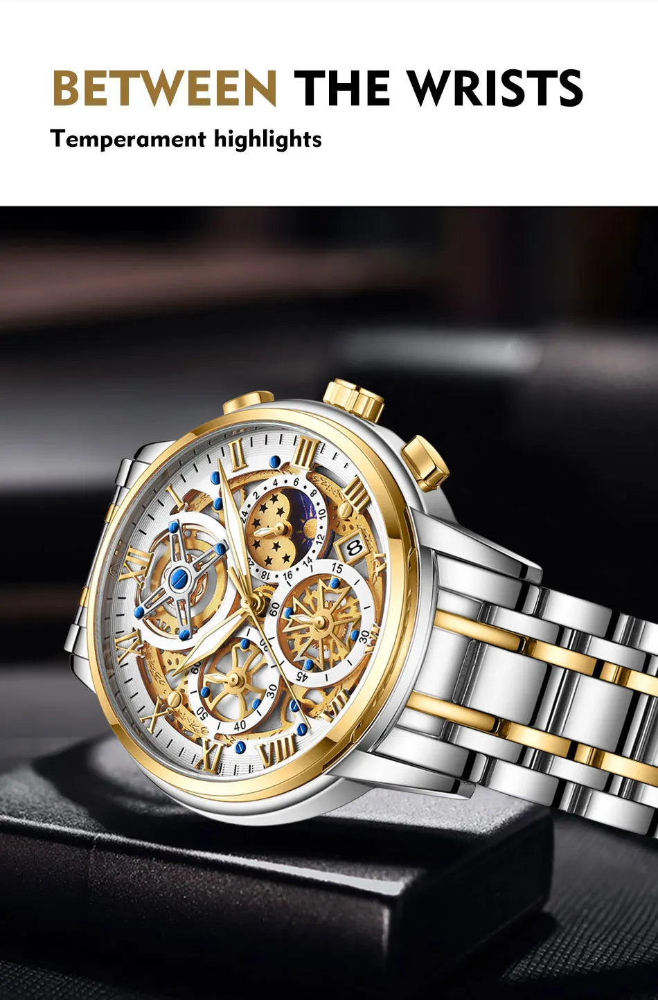 Herren Armbanduhr Silber Schwarz Edelstahl Quarzuhr Luxus Chronograph Business