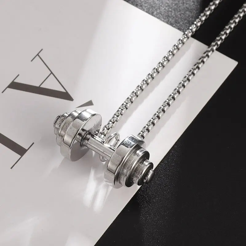 Halskette Anhänger Edelstahl Hantel Fitness Gym Bodybuilding Schmuck Geschenk