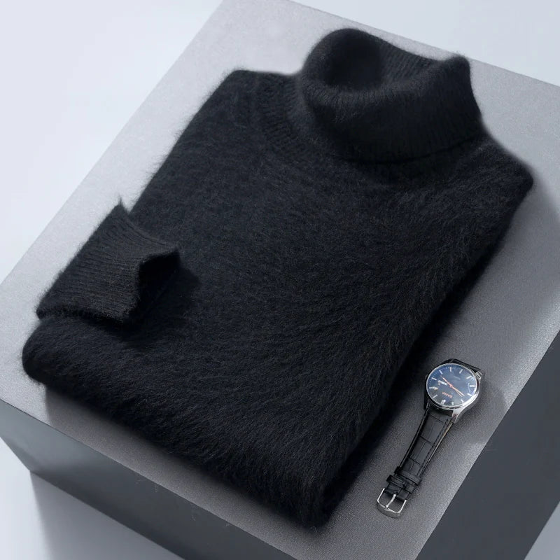 Herbst und Winter Männer Lose Rollkragen 100% Nerz Kaschmir Pullover männer Casual Thermische Pullover Einfarbig Stricken Plus-Größe top