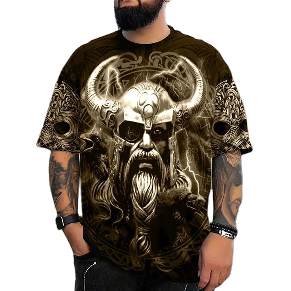 Herren Fashion Vintage 3D T-Shirt Rundhals Unisex Sommer Vikings Streetwear
