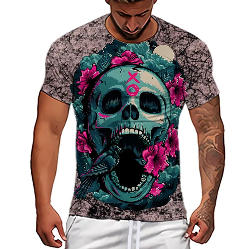 Fashion Herren Horror Skull T-Shirt Rundhals Unisex Sommer Streetwear Top Shirt