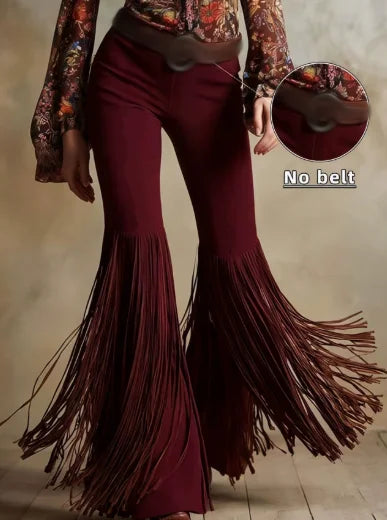 Sexy Damen Fashion Hose Kunst Lederhose Schlaghose Retro Western Flare Wildleder