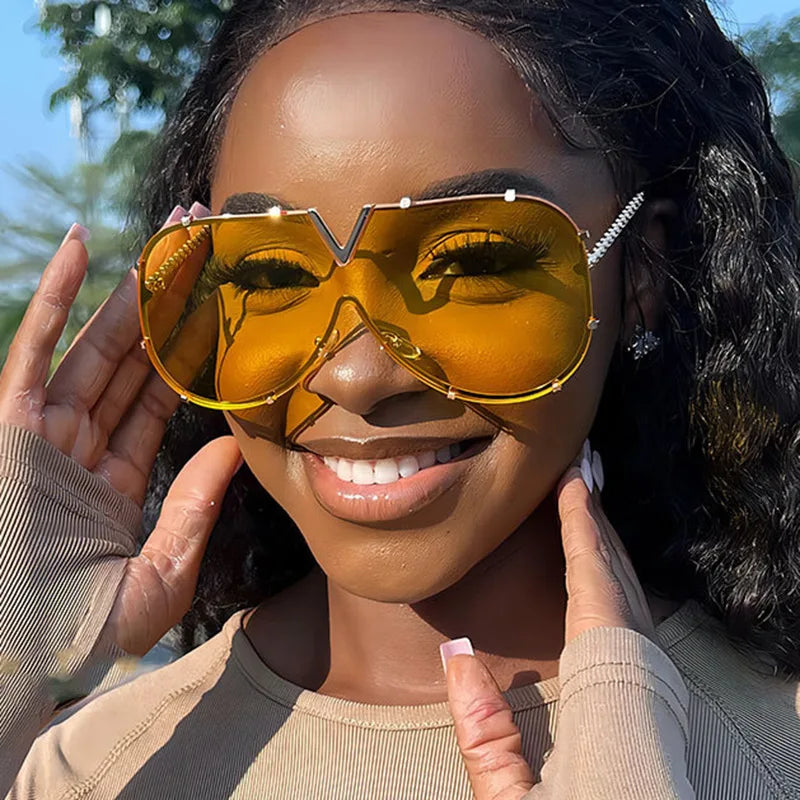 Damen Sonnenbrille Designer Luxus Brille Quadratische Übergröße Gläser Vintage