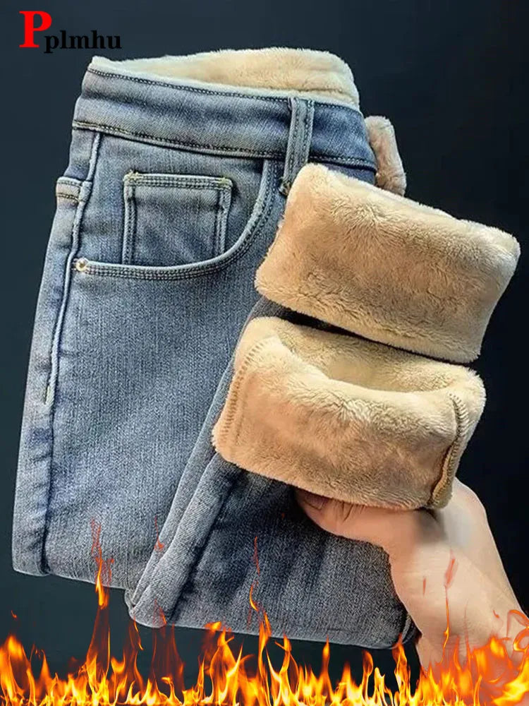 Damen Winter Warm Thermo Jeans Hose Innenfleece Stretch Hosen Leggins Denim