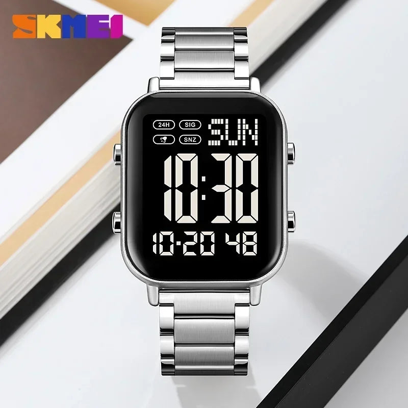 Herren Armbanduhr Digital Uhr Silber Edelstahl Quarzuhr Luxus Chronograph