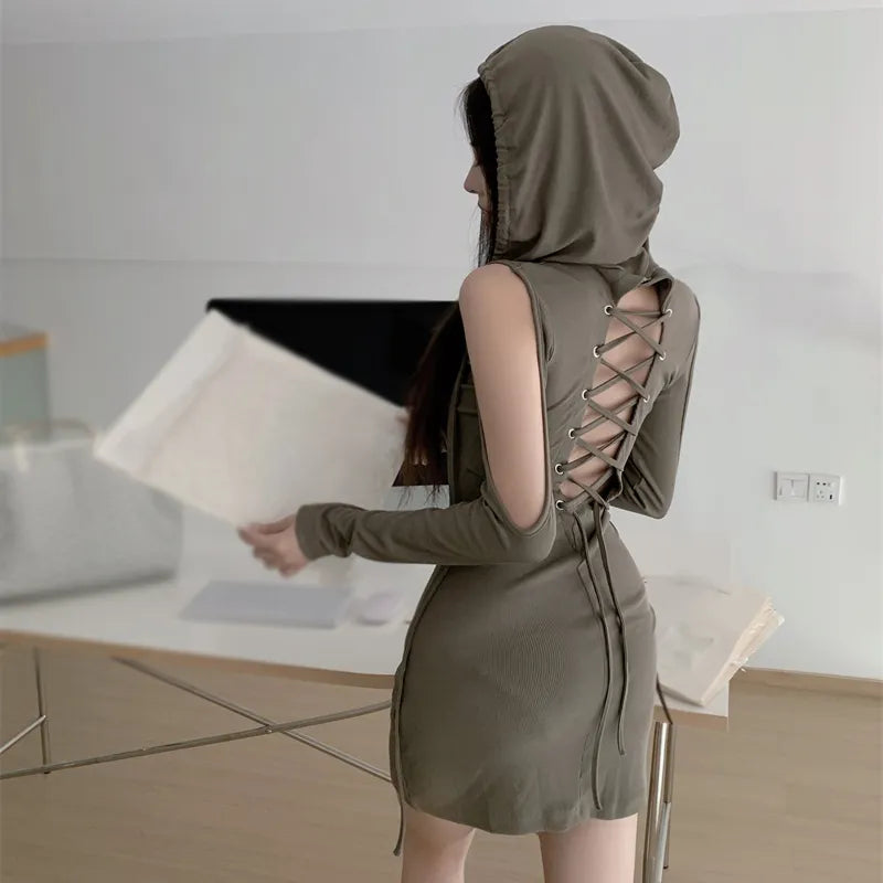 Frauen Langarm Minikleid Kapuzenpullover Kleid Hoodie Sweatshirt Sweatkleid