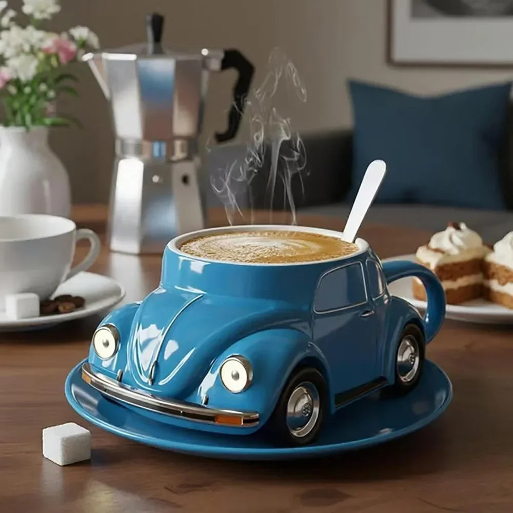 Edelstahl Kaffeebecher Mug VW Beetle-Motiv Kaffeetasse Becher Tasse Geschenk