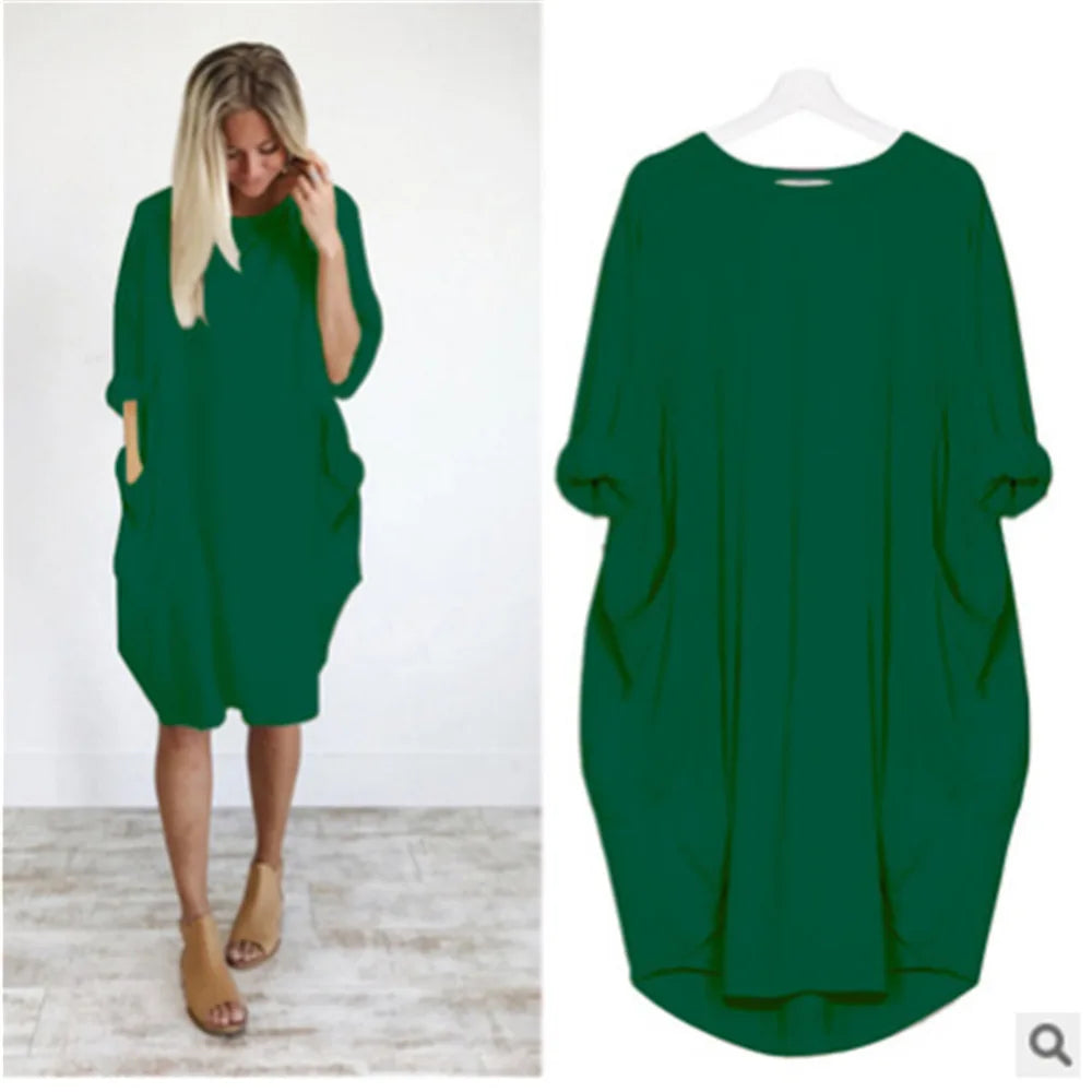 Frauen Maxikleid Pullikleid Sportkleid Kleid Sweatshirt Longtops Pulli Tunika