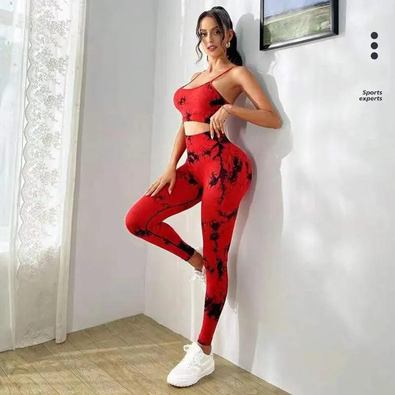 Damen Leggings Push Up Stretch Leggins Yoga Fitness Hose Sport BH Set Top Gym