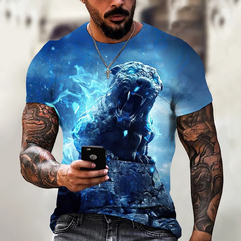 Herren Fashion Vintage Leopard 3D T-Shirt Rundhals Unisex Sommer Streetwear