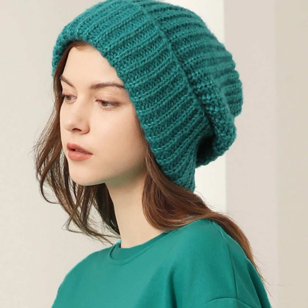 Winter Gestrickte frauen Hüte Schloss Temperatur Warme Unisex Caps Haut-freundliche Weiche Großen Kopf Woolen Beanie Kleidung Zubehör