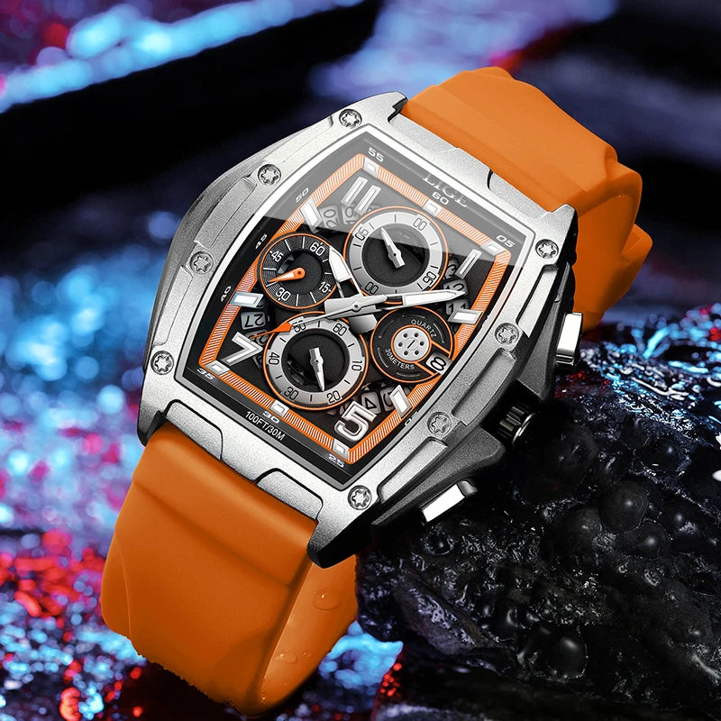 Herren Armbanduhr Silber Schwarz Edelstahl Quarzuhr Luxus Chronograph Business