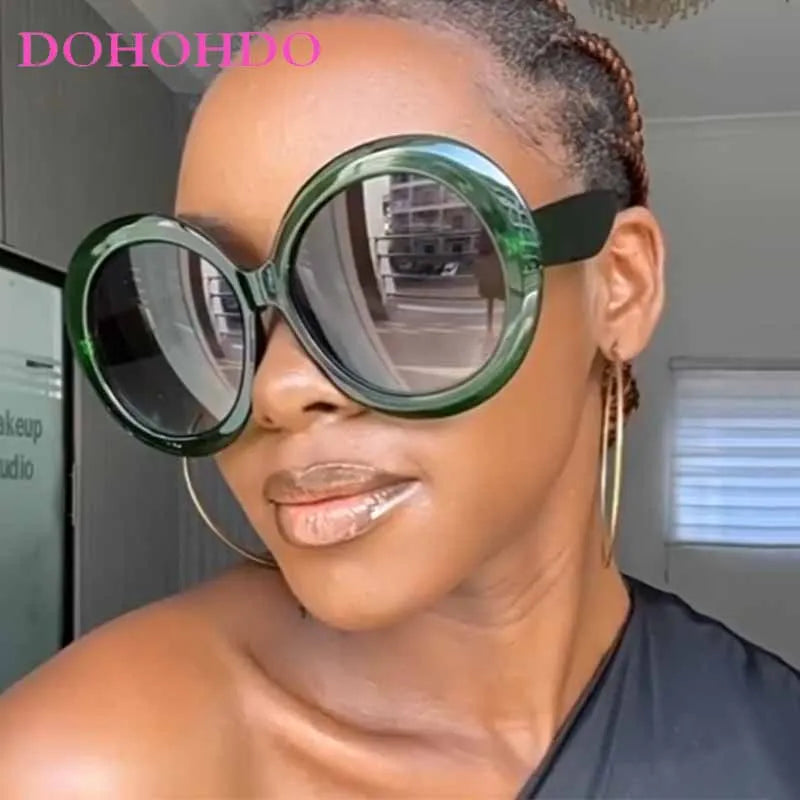 Damen Sonnenbrille Designer Luxus Brille Runde Übergröße Gläser Vintage UV400