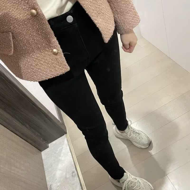 Damen Winter Warm Thermo Jeans Hose Innenfleece Stretch Hosen Leggins Denim
