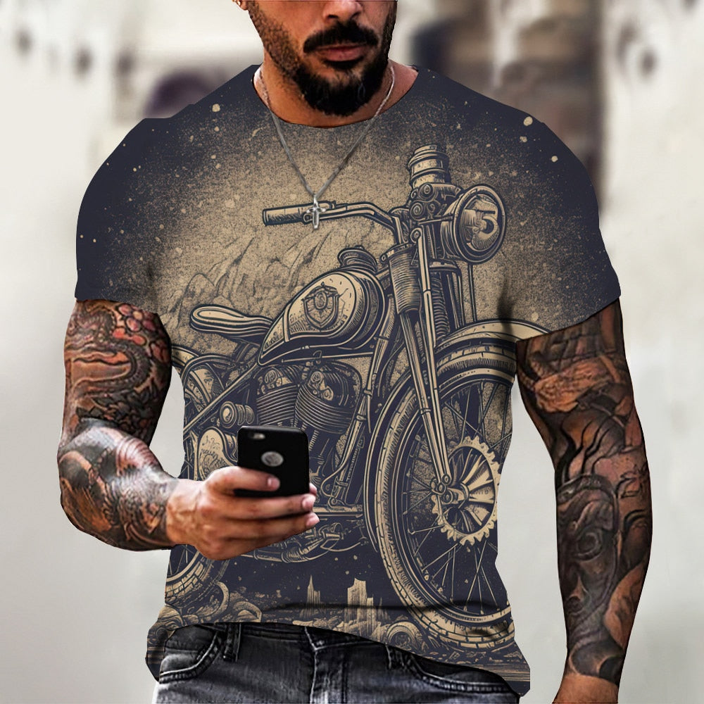 Herren Fashion Vintage Biker 3D T-Shirt Rundhals Unisex Sommer Streetwear