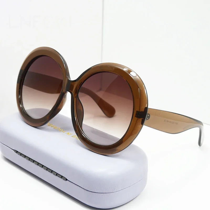 JNPCXI Übergroße Runde Sonnenbrille Frauen Männer Luxus Marke Großen Rahmen Sonnenbrille Brille Große Shades Unisex Reiten Brillen